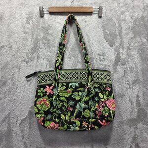 Vera Bradley Tote Bag Womens Large Black Floral Quilted Shoulder Purse Handbag